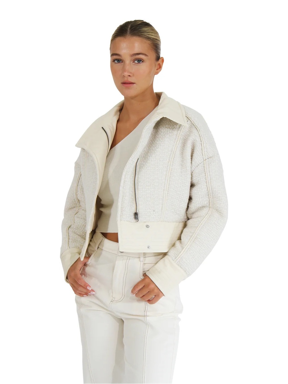 NWT Belle & Bloom Mad Love Cropped Bomber Jacket Cream